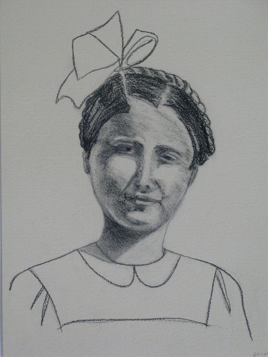 charcoal drawing of a young girl